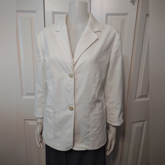 Jaclyn Smith White Line Cotton Spandex Stretch Button Down Long Sleeve Jacket 16 - Picture 1 of 5
